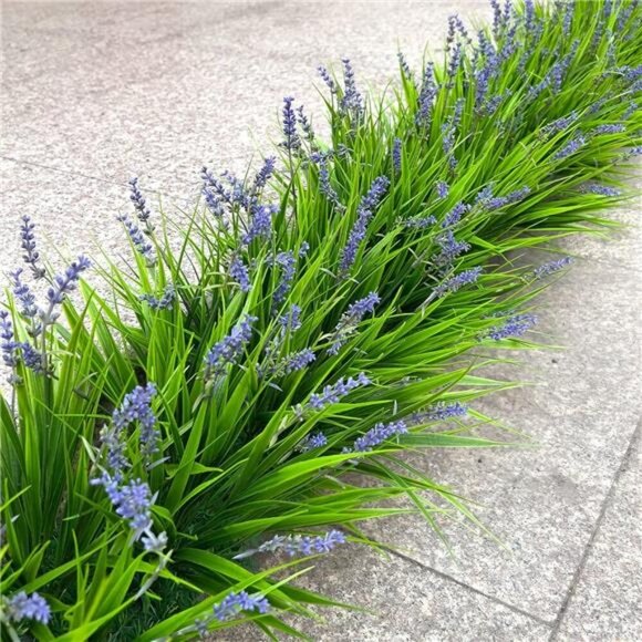 Outdoor Fake Plants 12 Bundles UV Resistant Grass with Flowers Porch Decor - Picture 6 of 7